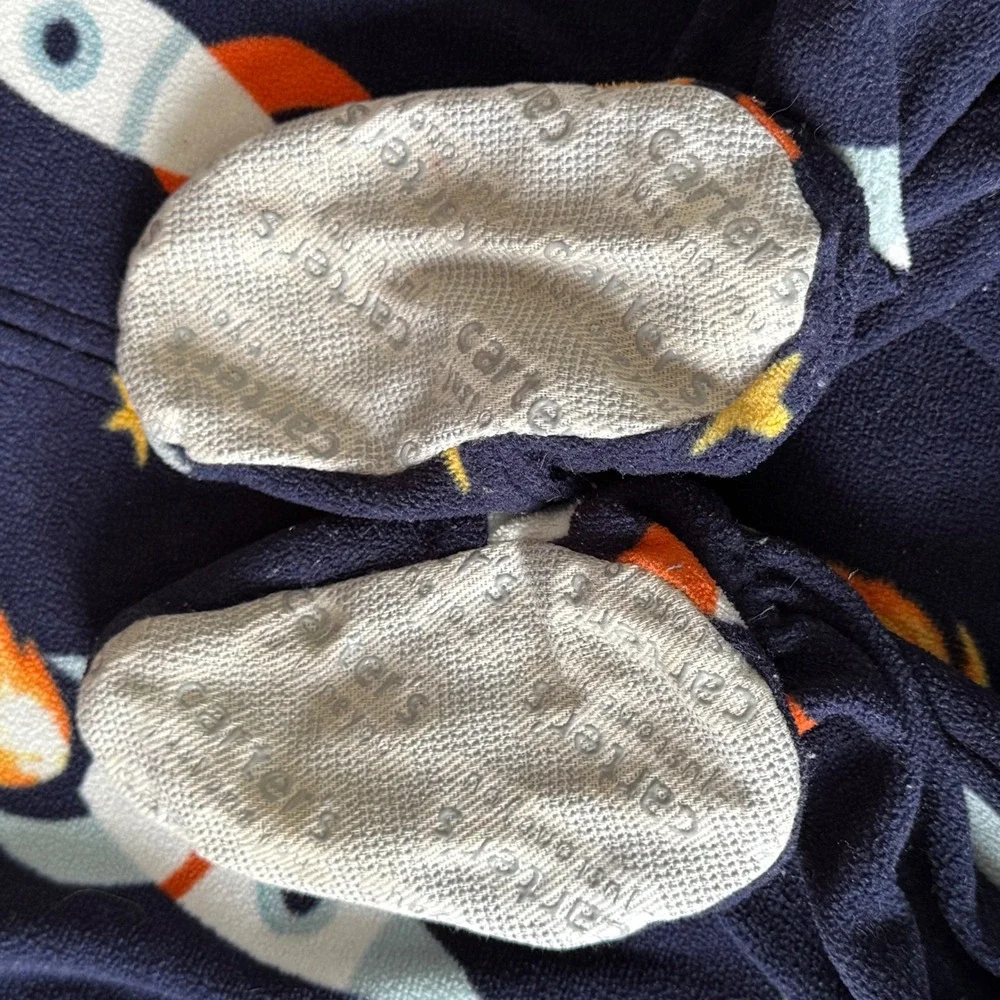 Carters Just One You Boys 18M Navy Blue Rocket Ship Fleece‎ Footed Pajamas